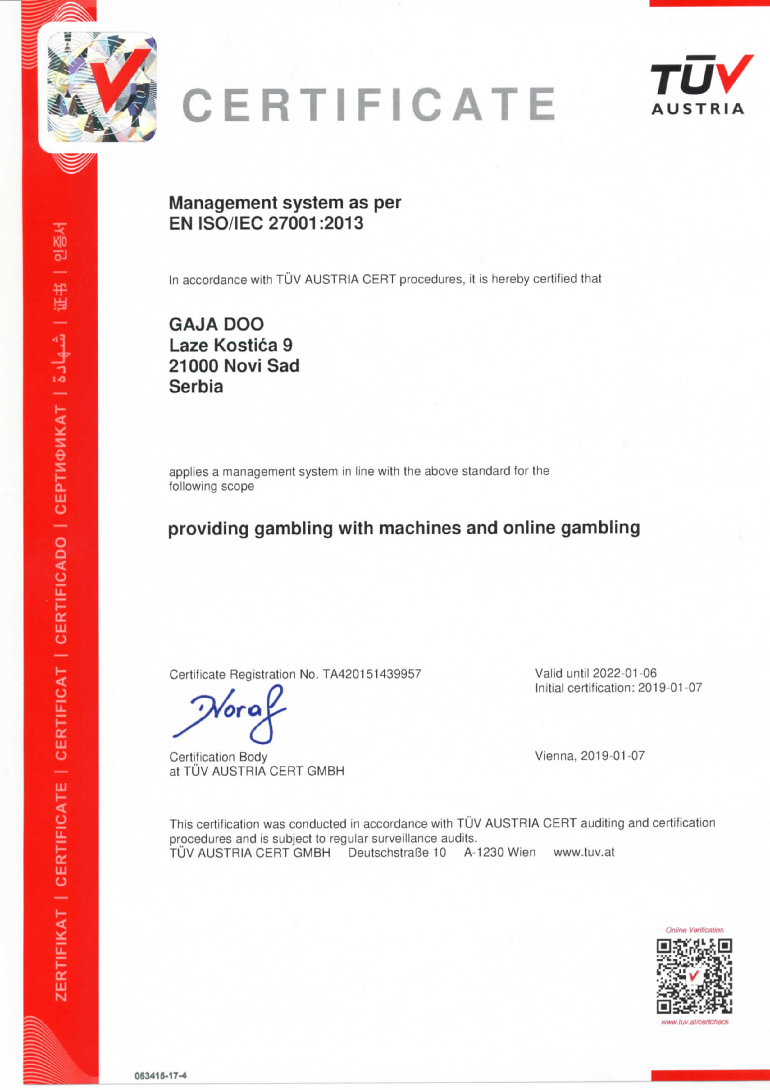 certificate 27001
